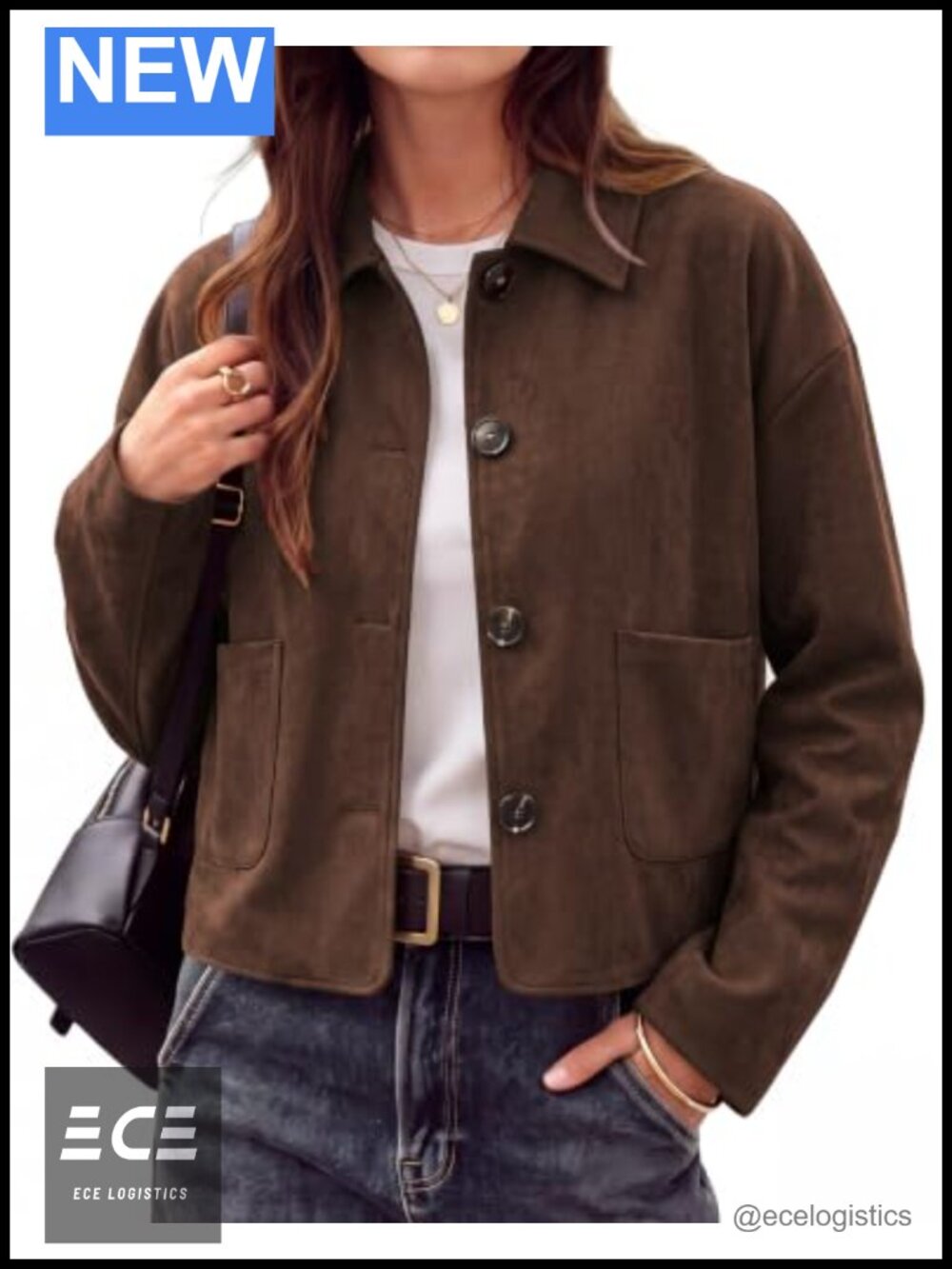 Faux Suede Cropped Casual Jacket Button Down Oversized Fall
